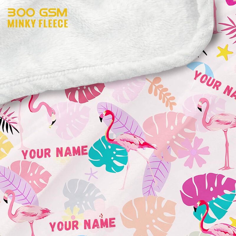 Personalized children's flannel blanket, flamingo blanket, cute digital printed tassel blanket, suitable for teenagers and girls