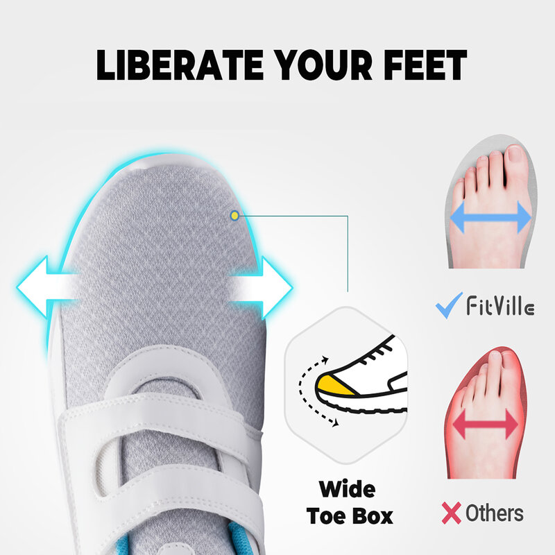 Fitville รองเท้าผู้หญิงพื้นหนารองเท้าใส่เดินปรับสายรัดรองเท้าผ้าใบกว้างพิเศษน้ำหนักเบาสำหรับเท้าบวม plantar fasciitis