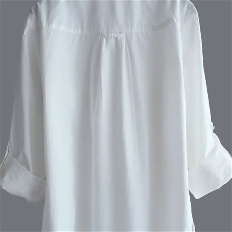 Chemise blanche coréenne à manches longues pour femmes, chemisier en coton adt, mode haut de gamme, cardigan long, veste à simple boutonnage, haut Blaus