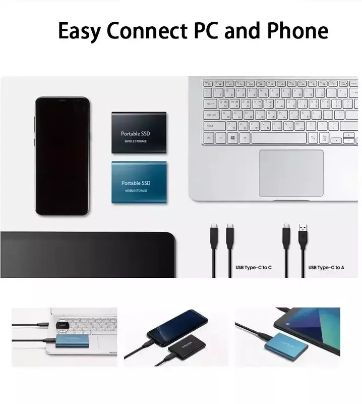 Portátil SSD 2TB External Solid State Drive, 8TB High Speed, USB 3.1 Hard Drive, M.2 Type-C Interface, Disco De Armazenamento Para PC, Laptop, Mac