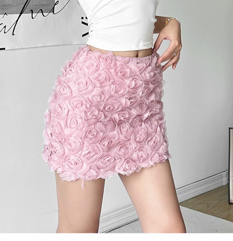 Pink Rose Sweet Cute Gentle Youth Girl Sexy All-match Tight Hot High Street Fashionable Cool Women Pencil Skirt