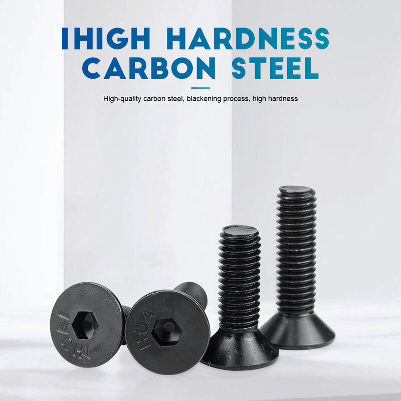 NINDEJIN Hexagon Socket Flat Head Screw Carbon Steel M1.6 M2 M2.5 M3 M4 M5 M6 M8 M10 M12 Allen Bolts Machine Screw