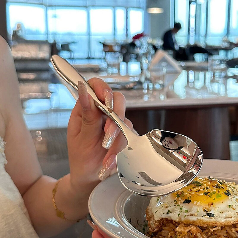 Cucchiaio ispessente in acciaio inossidabile cucchiaio creativo con manico lungo cucchiaio per pentola calda dell'hotel mestolo per zuppa utensili essenziali per la cucina di casa