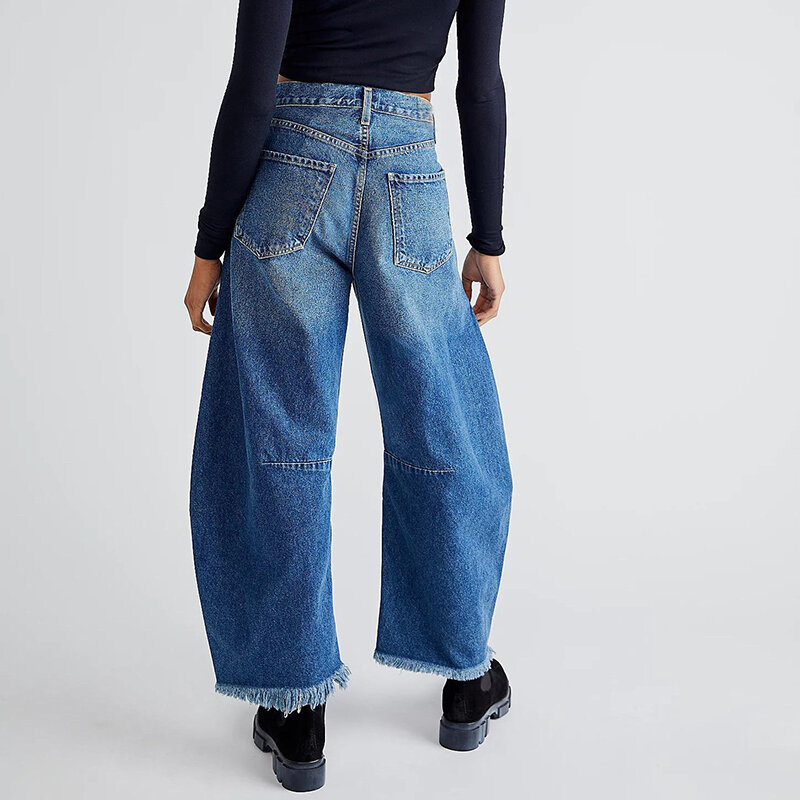 Women Vintage Mid Waist Jeans Wide Leg Loose Boyfriend Denim Cropped Pants Straight Leg Mid Rise Y2k Barrel Jeans