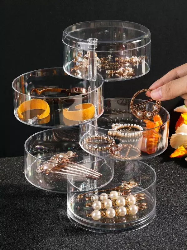 Kotak Penyimpanan Perhiasan Putar Rak Penyimpanan Makeup Gelang Anting-Anting Kotak Organizer Plastik Bulat Rak Display dengan Penutup