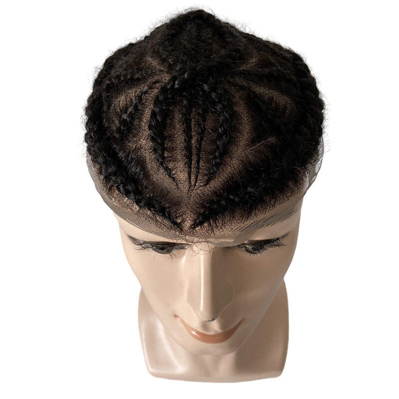 Malaysian Virgin Human Hair Systems Double 8 Corn Braids Toupee 8x10 Full Lace Units for Black Men