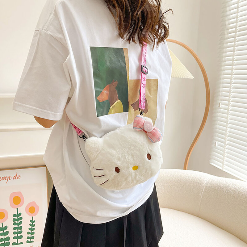 Sanrio Kawaii Hello Kitty Mini Shoulder Bag My Melody Pocketbook Plush Toys Kuromi Earphone Storage Bag for Girl Kids Rucksack