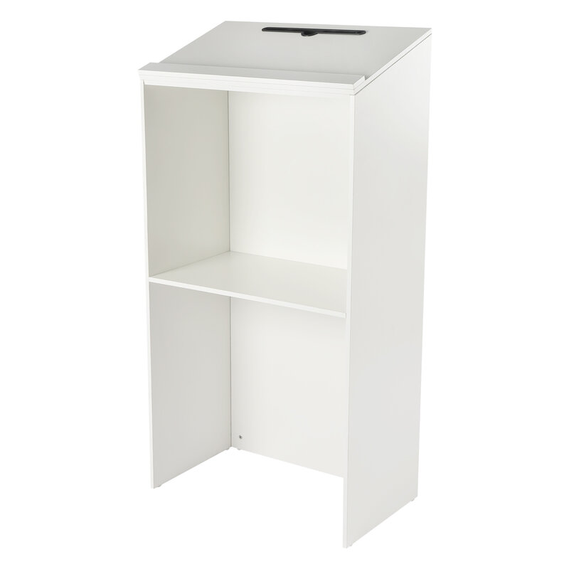 Stand- Portable Presentation Podium, Lectern Desk with Spacious Shelves for Churches, Restaurants, Classrooms, White
