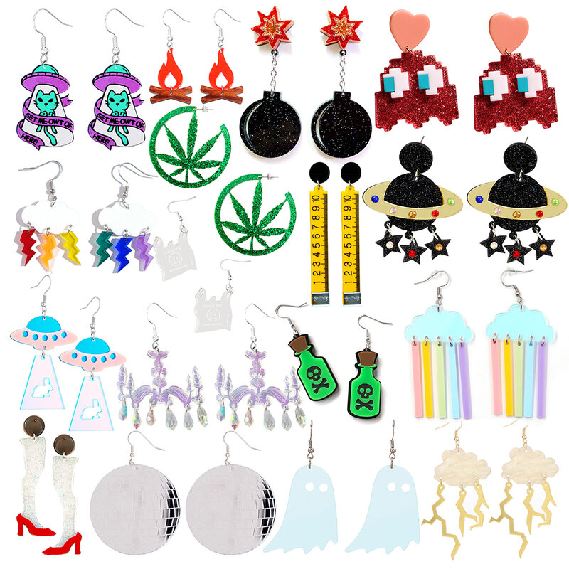여성용 기하학 아크릴 드롭 귀걸이, 힙합 트렌드 파티 선물, 주얼리 도매, 외계인 UFO 고양이 구름, 신제품