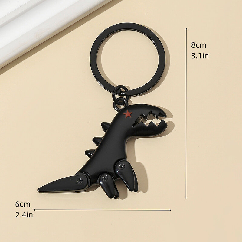 Gantungan kunci dinosaurus logam hitam liontin Tyrannosaurus Rex gantungan kunci kaki dapat bergerak ransel pesona tas mobil perhiasan hadiah Aksesori