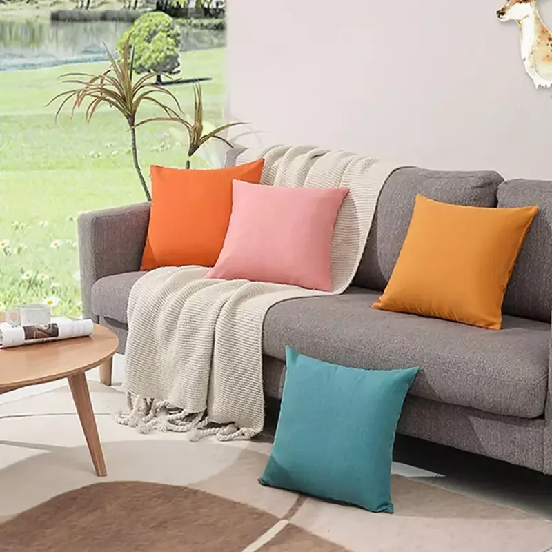 Outdoor Waterproof Cushion Cover 18x18in Throw Pillow Cover Solid Color Decorative Patio Furniture Pillowcase For Couch Balcony