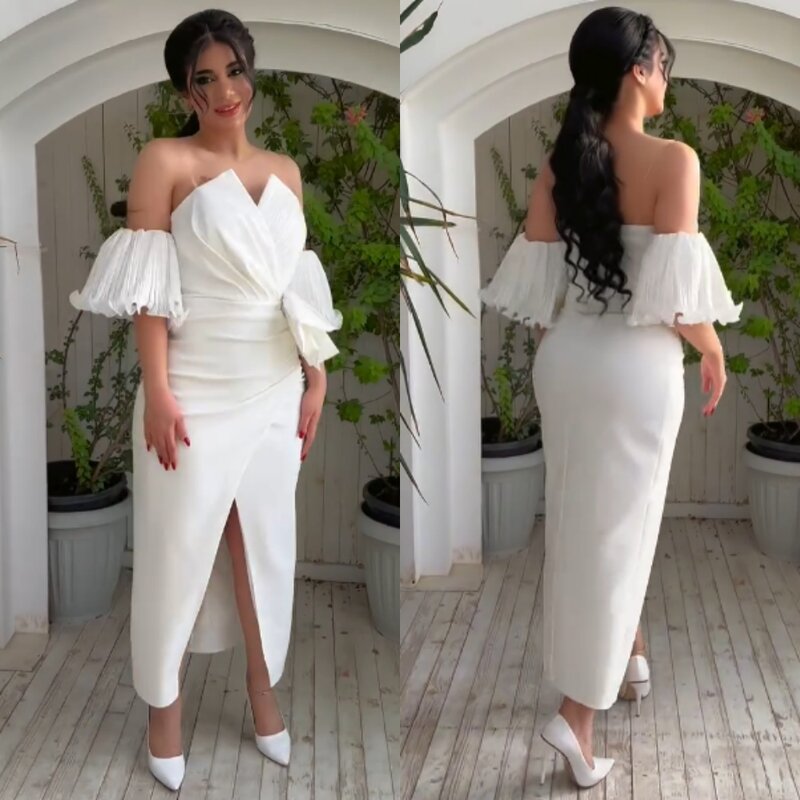 Jersey Pleat Ruched Celebrity A-line Off-the-shoulder Bespoke Occasion Gown Midi Dresses