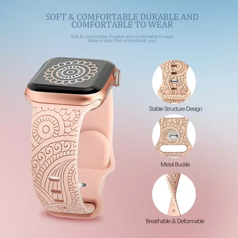 Engraved Strap For Apple Watch Ultra Band ultra 49mm 8 7 44mm 45mm 41mm 40mm 42mm Leopard silicone bracelet iwatch se 3 6 5 38mm