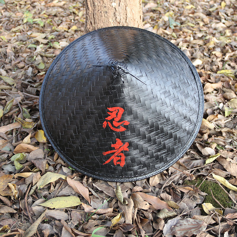 竹製の黒い帽子,中国風,カンフー,竹織り,シャリン,日本の武士のコスプレ,帽子のアクセサリー,帽子のキャップ