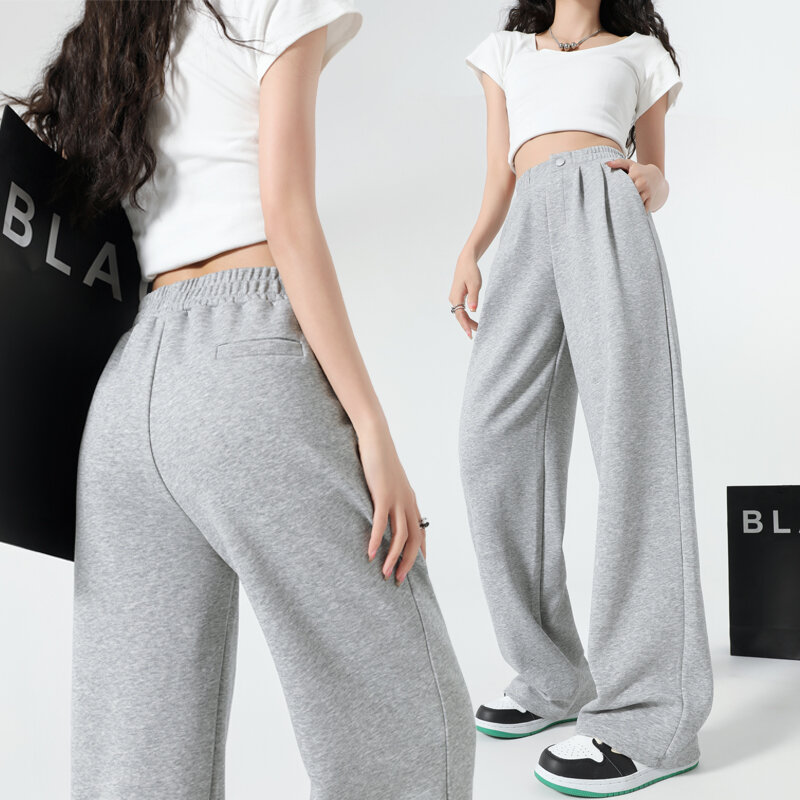 New Grey Baggy Sweatpants High Waist Draping Suit Wide Leg Pants Women Spring Summer Loose Straight Joggers Trousers