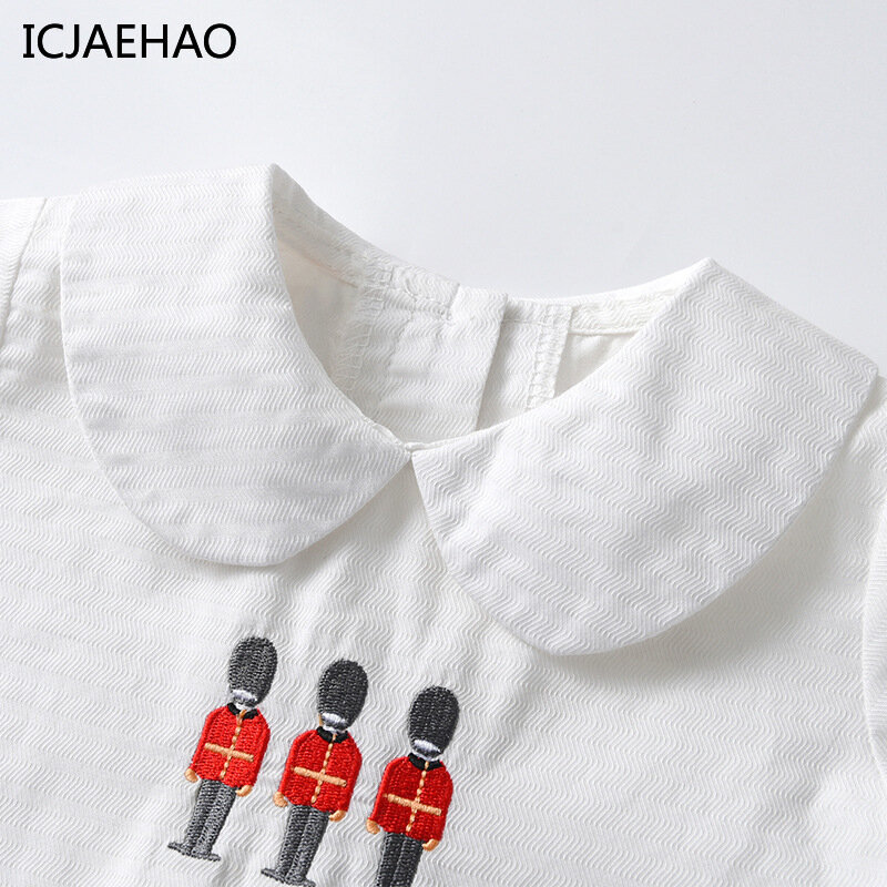 ICJAEHAO-Shorts com listras infantis, camiseta e calça de bebê, conjunto de 2 peças, top bordado de algodão menino, recém-nascido, 2024