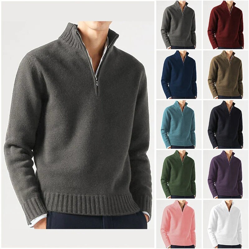 Мужской кашемировый базовый свитер на молнии, зимний мужской флисовый плотный свитер, водолазка на полумолнии, теплый пуловер, качественный Мужской приталенный