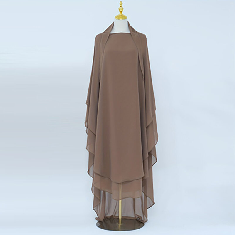 Ramadan medio oriente musulmano tinta unita Chiffon prima e dopo doppio grande altalena grande foulard Burqa Hijab Khimar MSL161