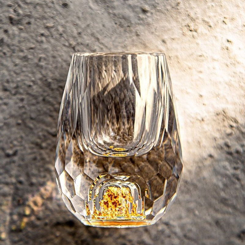 Double Bottom Gold Foil Glass, Vidro De Vodka De Cristal, Shaker Shochu Bar Licor, Xícara De Chá, Presentes High-End, Licor Duro