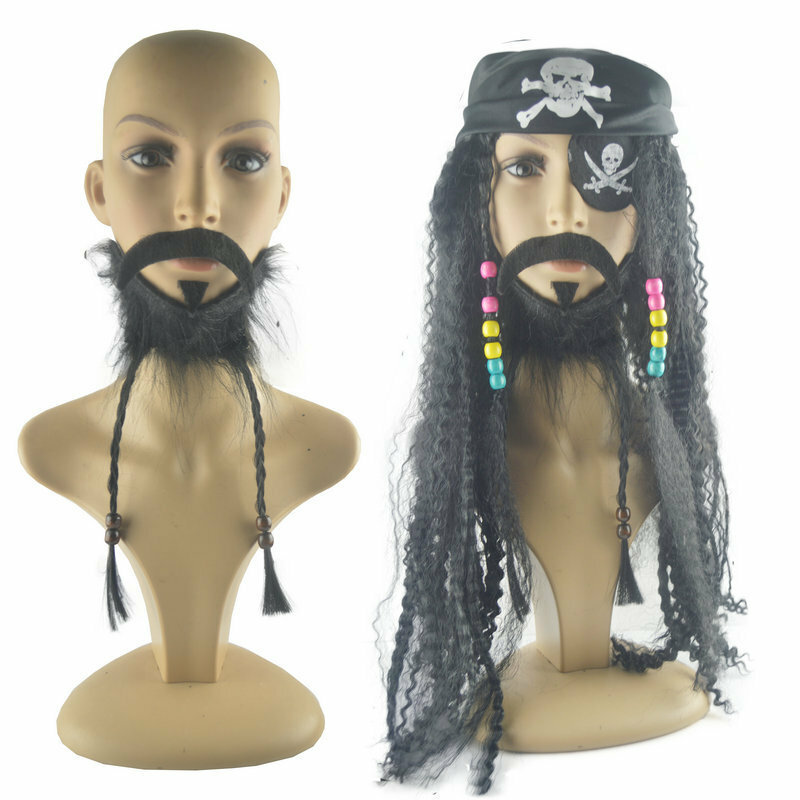 Peluca de barba pirata negra, accesorios de fiesta de Mardi Gras, barba de personaje pirata, peinado de barba, accesorios de fiesta de Halloween