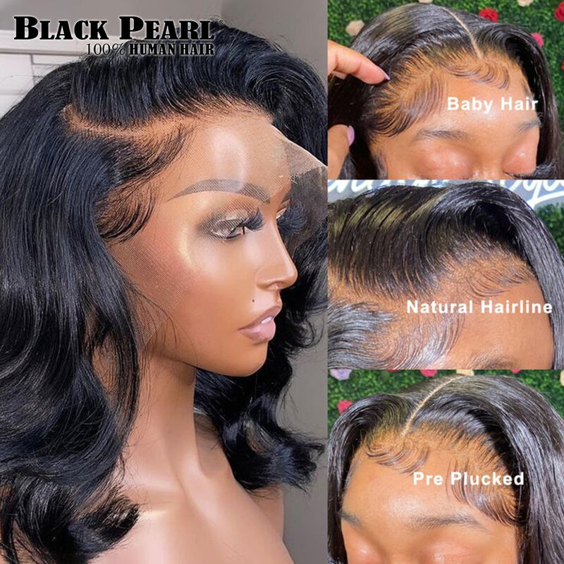Peluca de cabello humano con encaje transparente para mujer, pelo corto brasileño ondulado con corte BOb, parte en T, predespuntado, 99J, a la venta