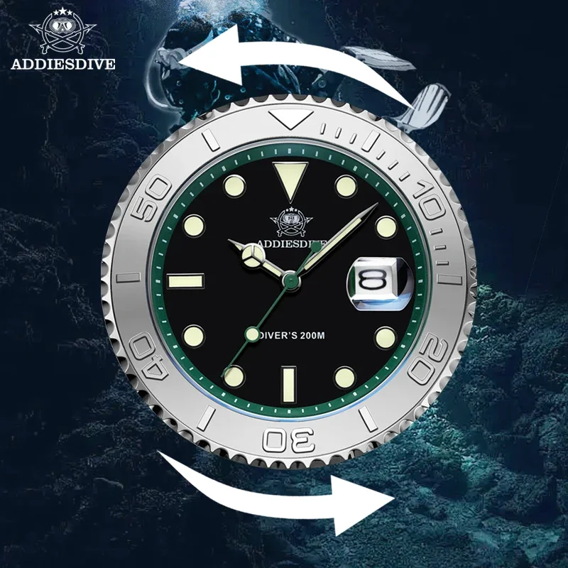 Adpeso Dive jam tangan Quartz AD2040, arloji Stainless Steel 200m tahan air, tampilan kalender, arloji modis Super bercahaya
