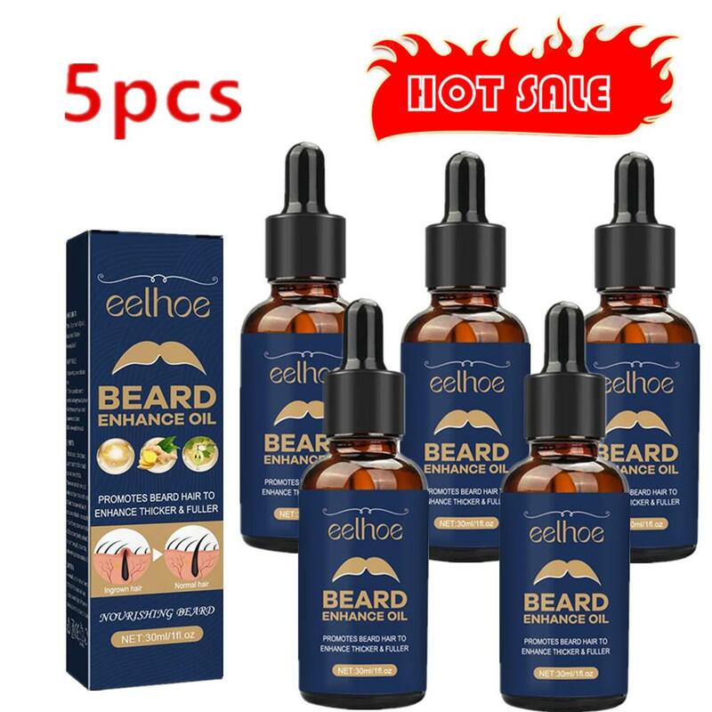 5 pezzi di prodotti per la caduta dei capelli per gli uomini: olio essenziale per la crescita della barba 30ml, olio naturale per la crescita della barba, cura nutriente della barba