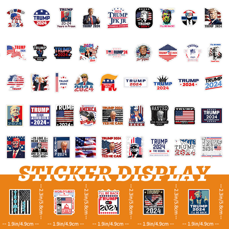 53pcs New 2024 US Trump Decorative Skateboard Refrigerator Tool Box Sticker