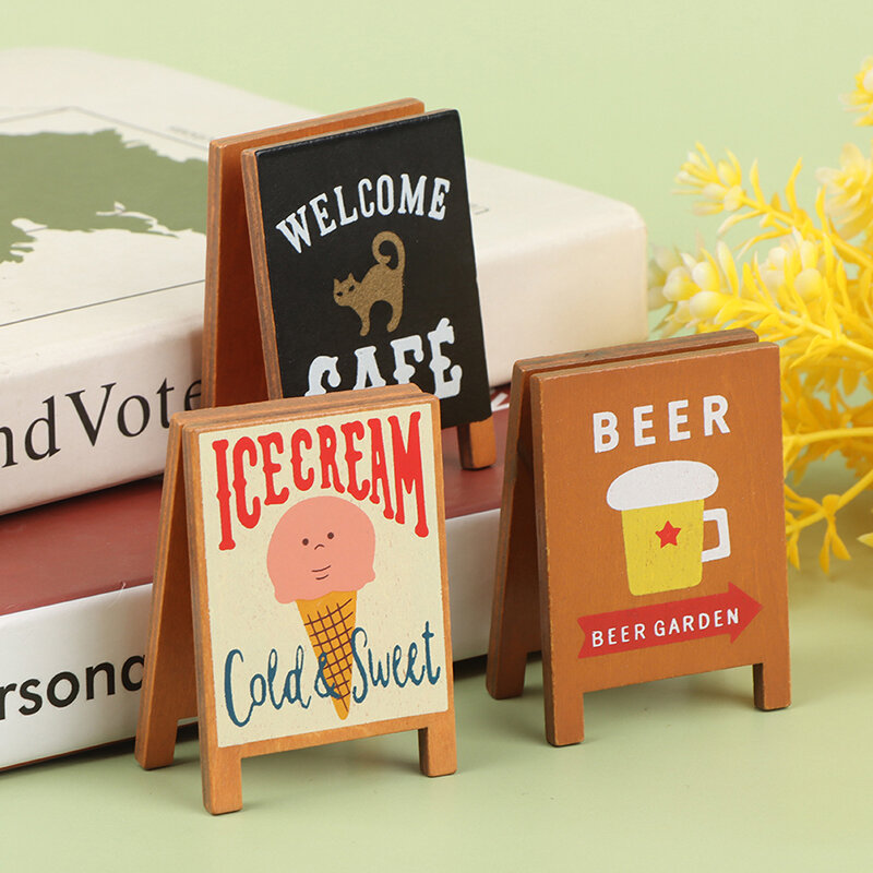 1/12 domek dla lalek miniaturowa kawiarnia lody sklep szyld drewniany znak tablica dla lalek meble domowe Decration Toys