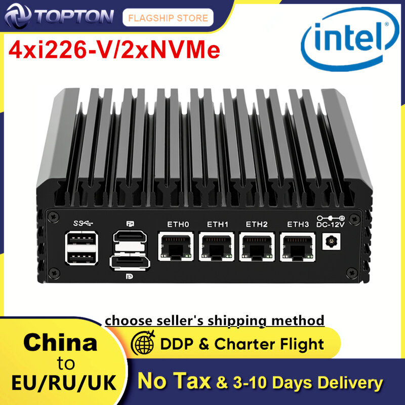 New Case N6005 Soft Router 4xIntel i226-V 2.5G LAN N5105 Fanless Mini PC DDR4 2xM.2 NVMe Micro Firewall Appliance OPNsense ESXi
