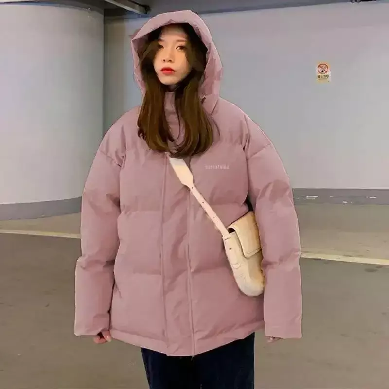 2024 nowe koreańskie luźne jednolita, krótka ciepła odzież uliczna modne bąbelkowe płaszcze zimowe pogrubione kurtki damskie bawełniane wyściełany płaszcz