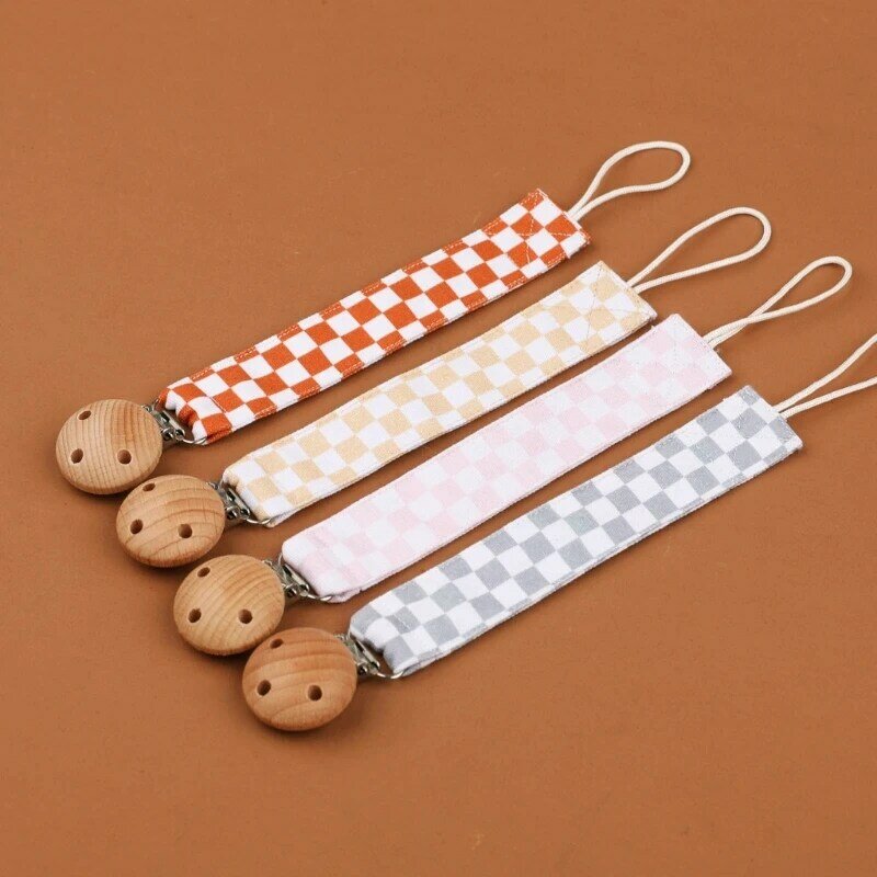 Checkered Pacifier Chain Set, 4pcs Pacifier Clip Holder Strap Toddlers Crib Decors Infants Soother Toy Lanyard