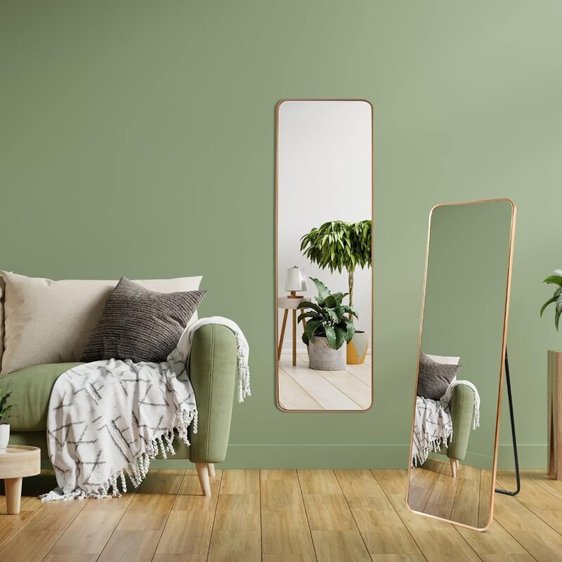 Gold Full Length Floor Mirror with Aluminum Frame for Wall Mounted, Standing, Leaning, Full Body Large Mirror for Dressing Room