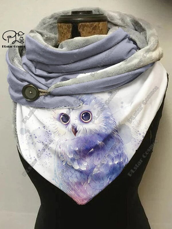 Женская теплая шаль с 3D рисунком животных, милая сова, забавный рисунок, весенний и зимний маленький треугольный шарф