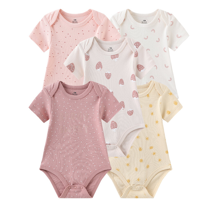 5Pieces Unisex Bodysuits 2023 Newborn Baby Girl Clothes Cotton Cartoon Baby Boy Clothes Set Solid Color Print Summer Bebes