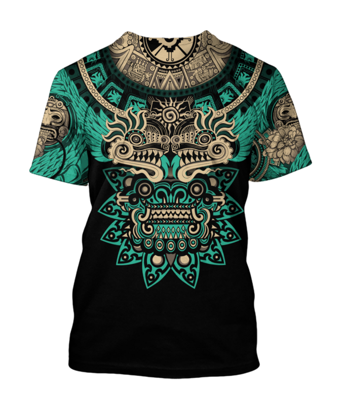 Camiseta Quetzon asteca masculina casual, moda de rua, retro clássico com decote em O, top solto estampado em 3D sênior, tendência de verão Harajuku mexicana