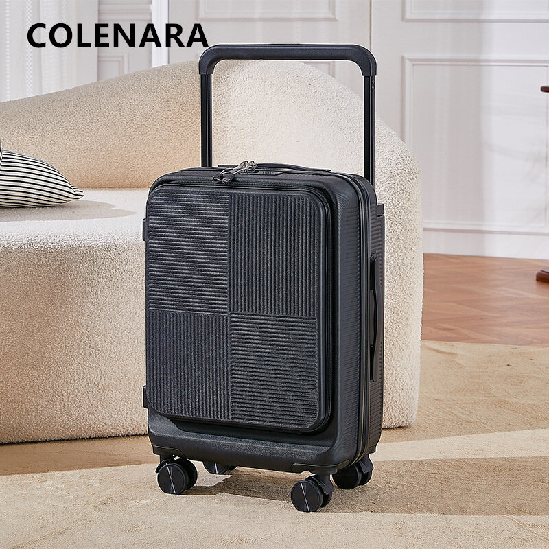 COLENARA Suitcase PC Front Opening Laptop Trolley Case 20 Inches Multi-function Boarding Box with Wheels Rolling Cabin Luggage