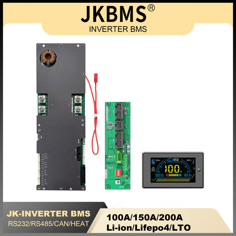 JKBMS-محول تخزين الطاقة الذكي للأسرة Growatt Deye العاكس ، BMS 8S-16S ، 24V ، 48V ، 8S ، 16S ، 100A ، 150A ، 200A ، Lifepo4 ، ليثيوم أيون ، لتو