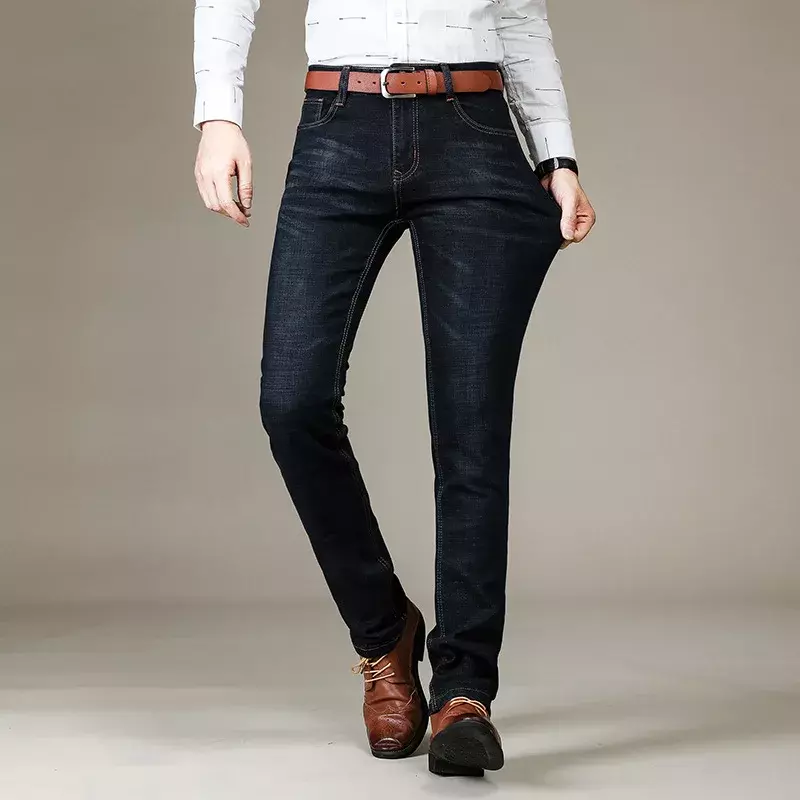 Heren Merk Stretch Jeans 2024 Nieuwe Business Casual Slim Fit Denim Broek Zwart Blauwe Broek Jeans Man