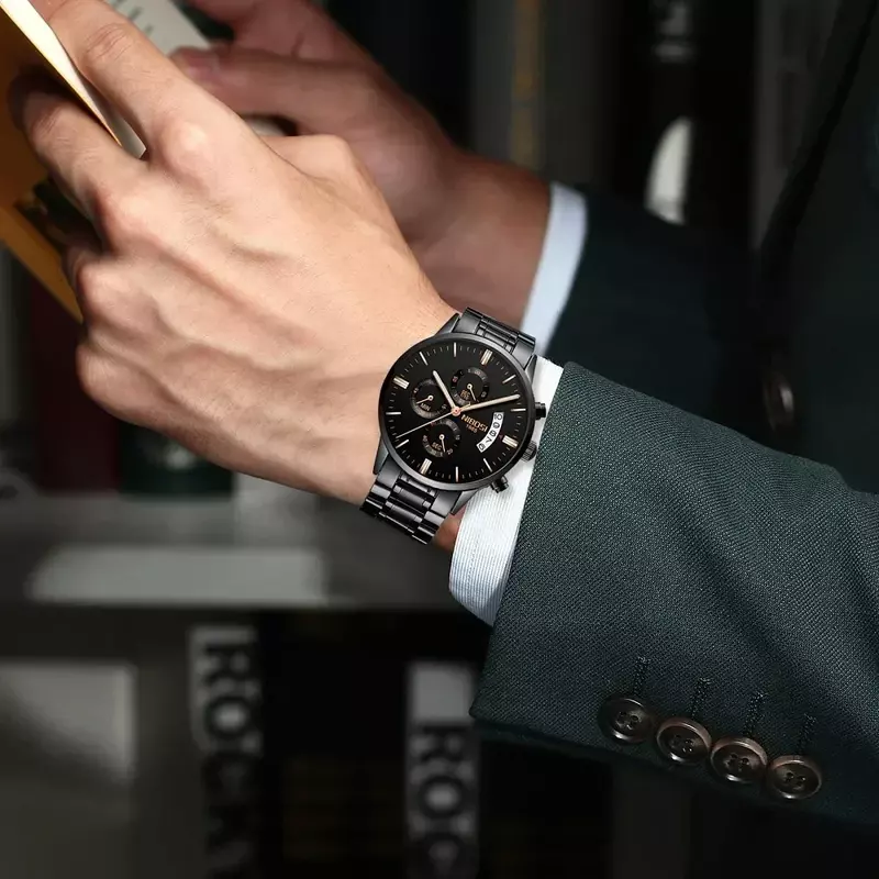 Часы наручные NIBOSI Мужские кварцевые, роскошные брендовые водонепроницаемые спортивные с хронографом