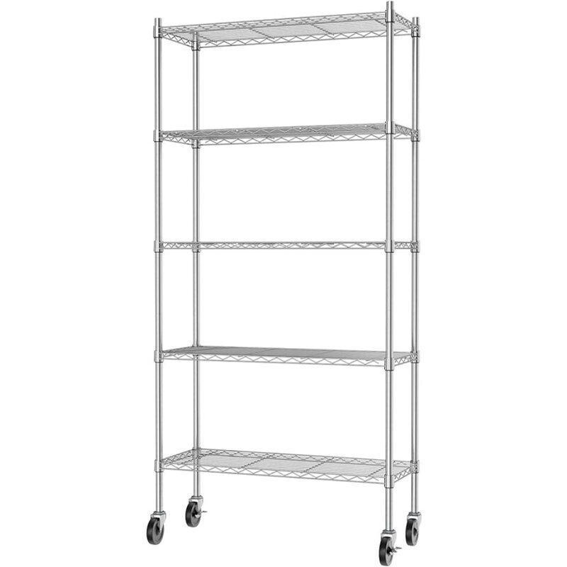 Auslar 5-Shelf Storage Shelves with Casters Heavy Duty 5 Tiers Rolling Cart Utility Racks Adjustable Wire Metal Shelving