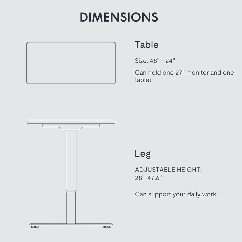 Flexispot-Mesa em pé ajustável, mesa elétrica de pé, mesa inteira, casa e escritório, 48x24 polegadas
