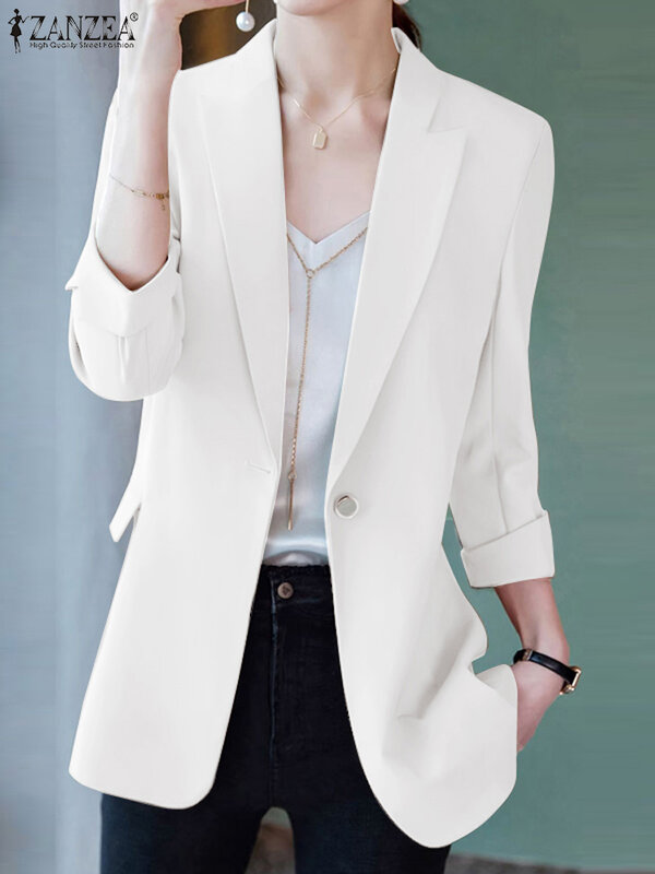 ZANZEA-Chaqueta de fiesta Vintage para mujer, camisa de manga larga con solapa, chaquetas de oficina OL a la moda, abrigo liso elegante, Otoño, 2023