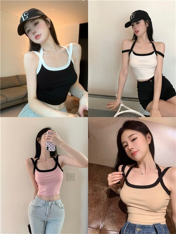 Sexy Women's Neck Hanging Cross Strap Vest Integrated Chest Wrapped Sports Top Minimalist Interior Vacation Seaside Style