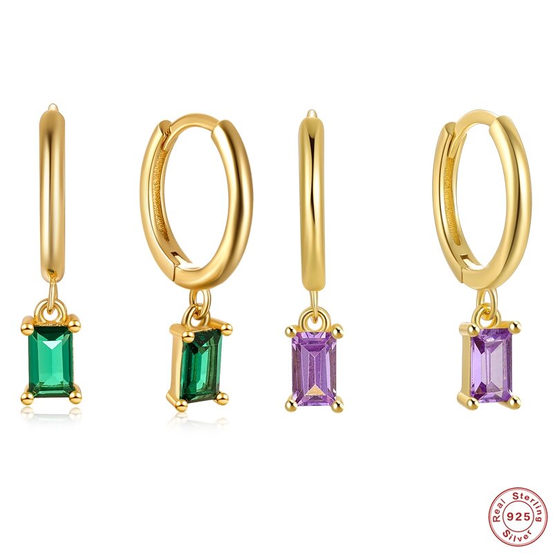 Женские серьги-кольца LENNIK с фиолетовым цирконом, романтические маленькие серебряные украшения с покрытием из 18-каратного золота, тонкие ювелирные украшения