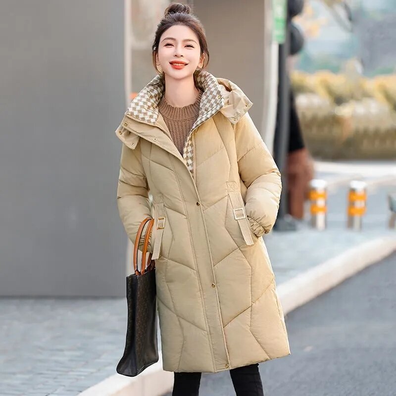 Down Cotton Jacket For Women In Winter, New Mid Length Design, Thickened Korean Gentle Cotton Jacket Jacket