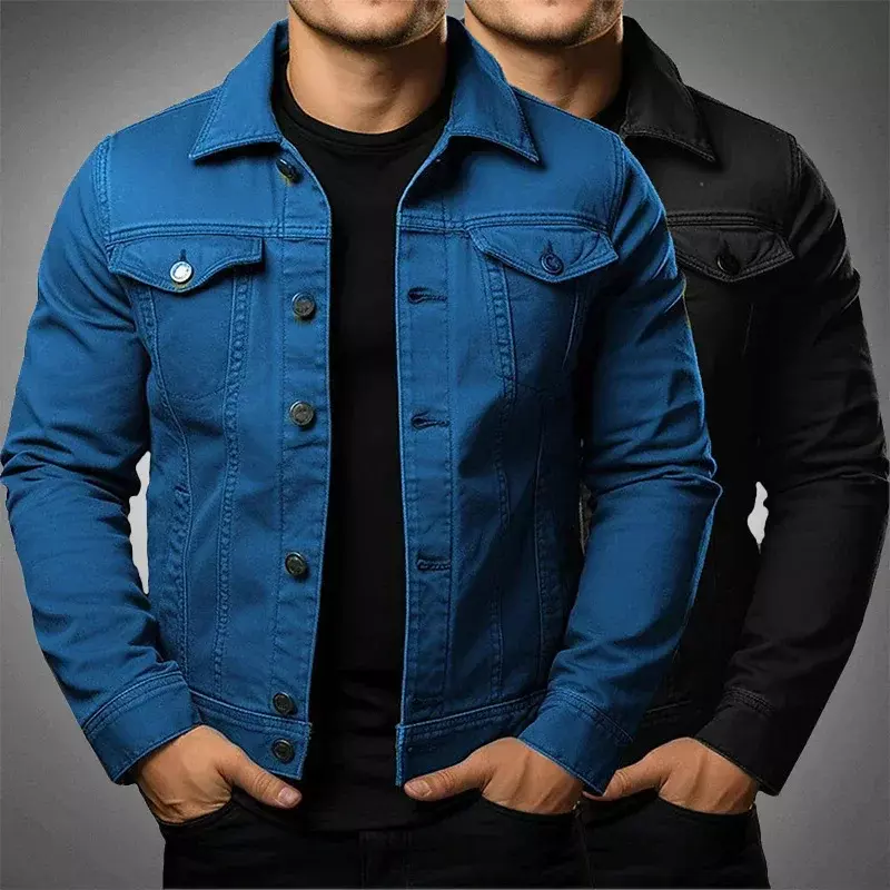 Jaqueta jeans casual lavada masculina, blusa solta, tamanho grande, ferramental, outono