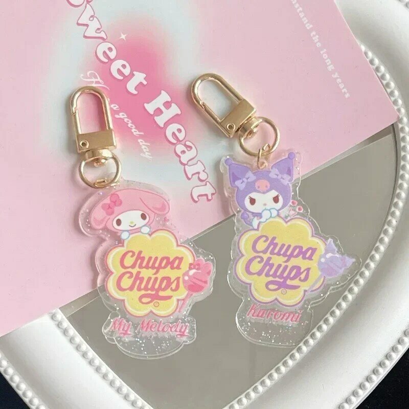 Anime Hello Kittys Lollipop Key Chain Cute Cartoon Kuromis Merlotti Style Acrylic Bag Pendant Car Decoration Holiday Gift