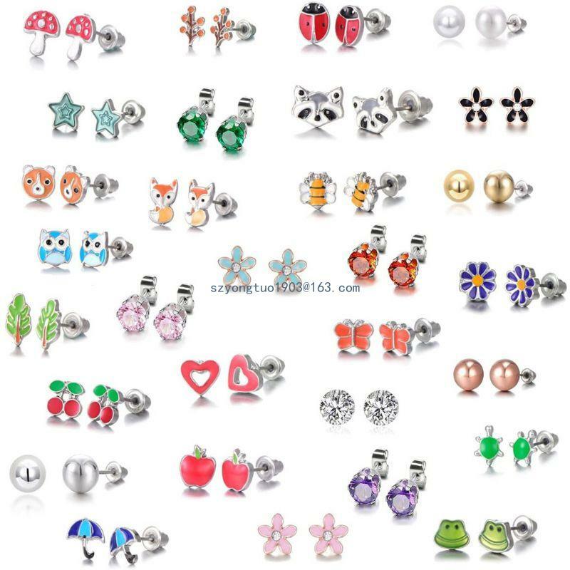 Trendy Animals Earrings 30-Pair Stainless Steel Umbrella  Earrings Set Small Mixed Heart Star Earrings Jewelry Decor