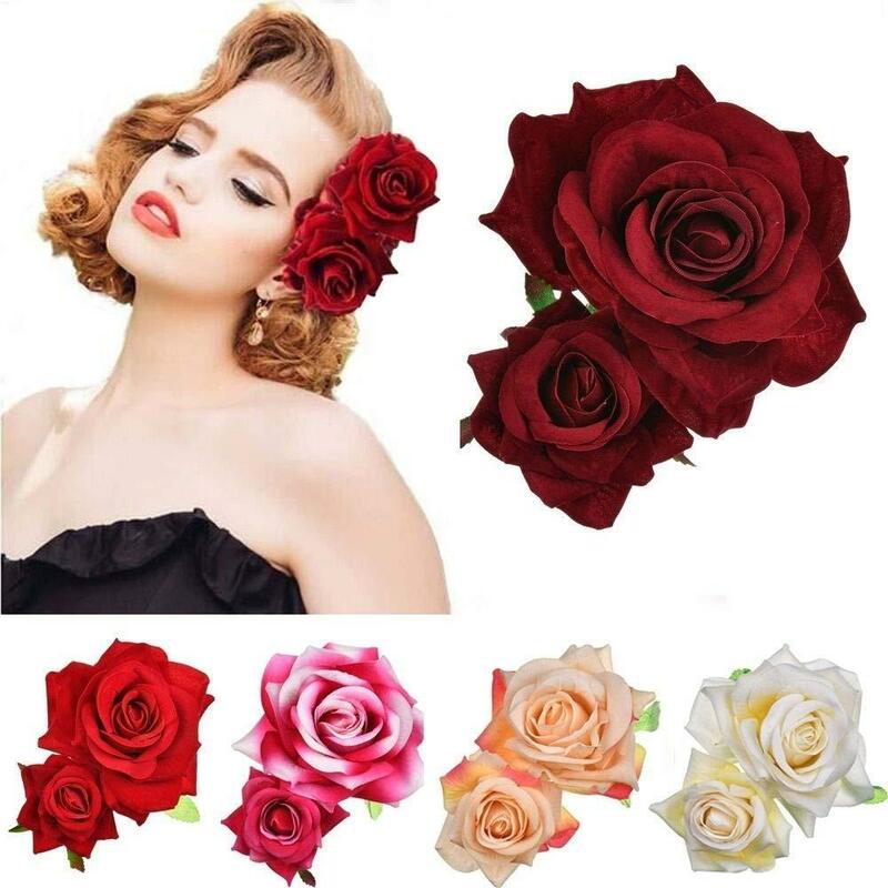 1PC Bridal Flower Hair Clips Double Rose Hairpin Brooch Headwear Wedding Bridesmaid Party Women Hair Styling Tools Accessories